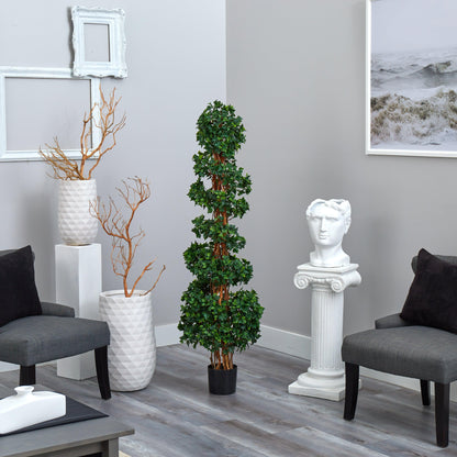 Nearly Natural 5.5’ English Ivy Topiary Spiral artificial tree UV resistant indoor/outdoor in black pot on Tampa Home & Garden Store