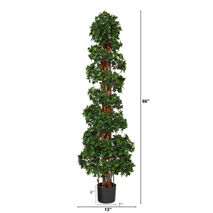 5.5 ft English Ivy Topiary Spiral artificial tree UV resistant indoor/outdoor in black planter on Tampa Home & Garden Store