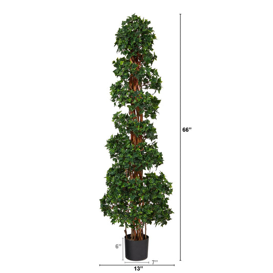 5.5 ft English Ivy Topiary Spiral artificial tree UV resistant indoor/outdoor in black planter on Tampa Home & Garden Store