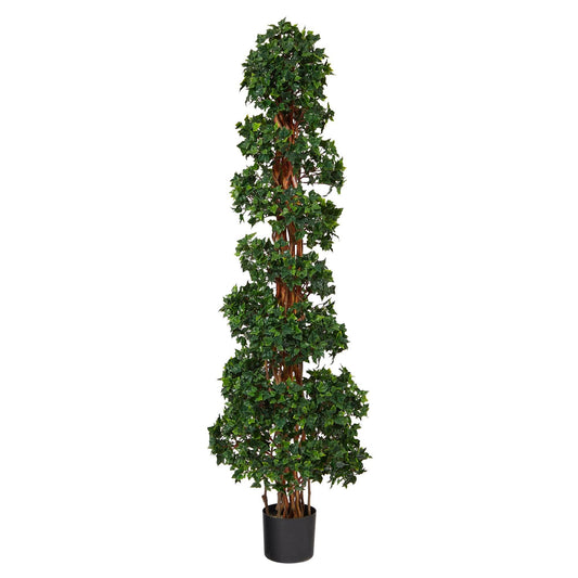 5.5 ft English Ivy Topiary Spiral artificial tree in black pot, Nearly Natural UV resistant on Tampa Home & Garden Store