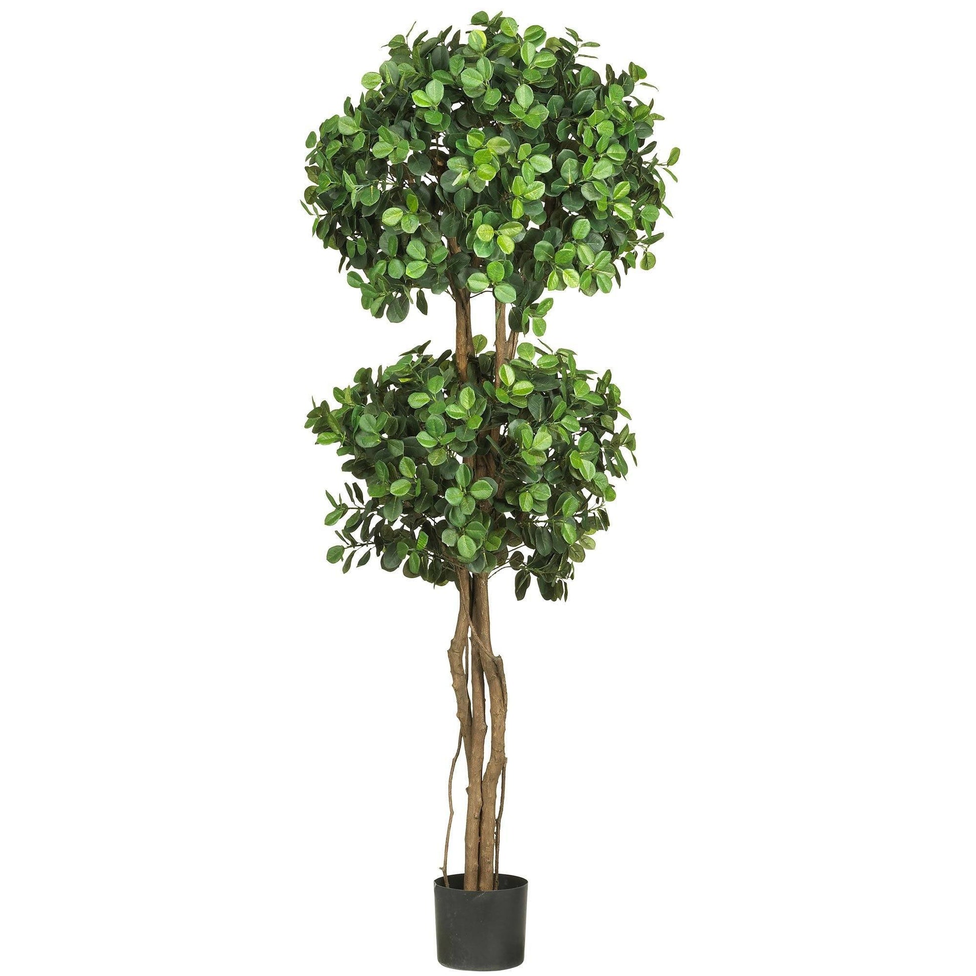 5.5' Eucalyptus Double Ball Topiary Silk Tree Nearly Natural green foliage in a black planter on Tampa Home & Garden Store
