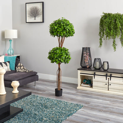 5.5' Eucalyptus Double Ball Topiary Silk Tree Nearly Natural, dense green artificial leaves on Tampa Home & Garden Store
