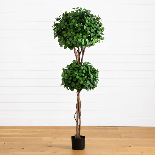 5.5' eucalyptus double-ball topiary silk tree by Nearly Natural in a black pot on Tampa Home & Garden Store