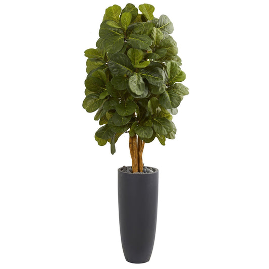 Fiddle Leaf Artificial Tree In Gray Planter