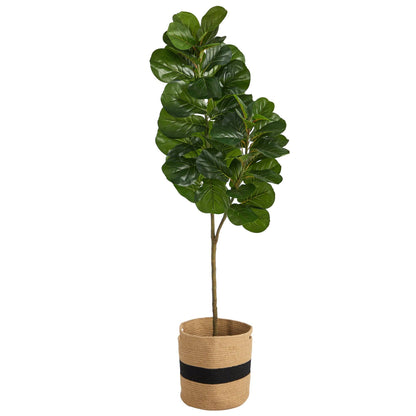 Fiddle Leaf Fig artificial tree in handmade natural cotton planter, 5.5 ft tall, Nearly Natural on Tampa Home & Garden Store