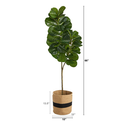 5.5 ft fiddle leaf fig artificial tree in handmade natural cotton planter with green leaves on Tampa Home & Garden Store