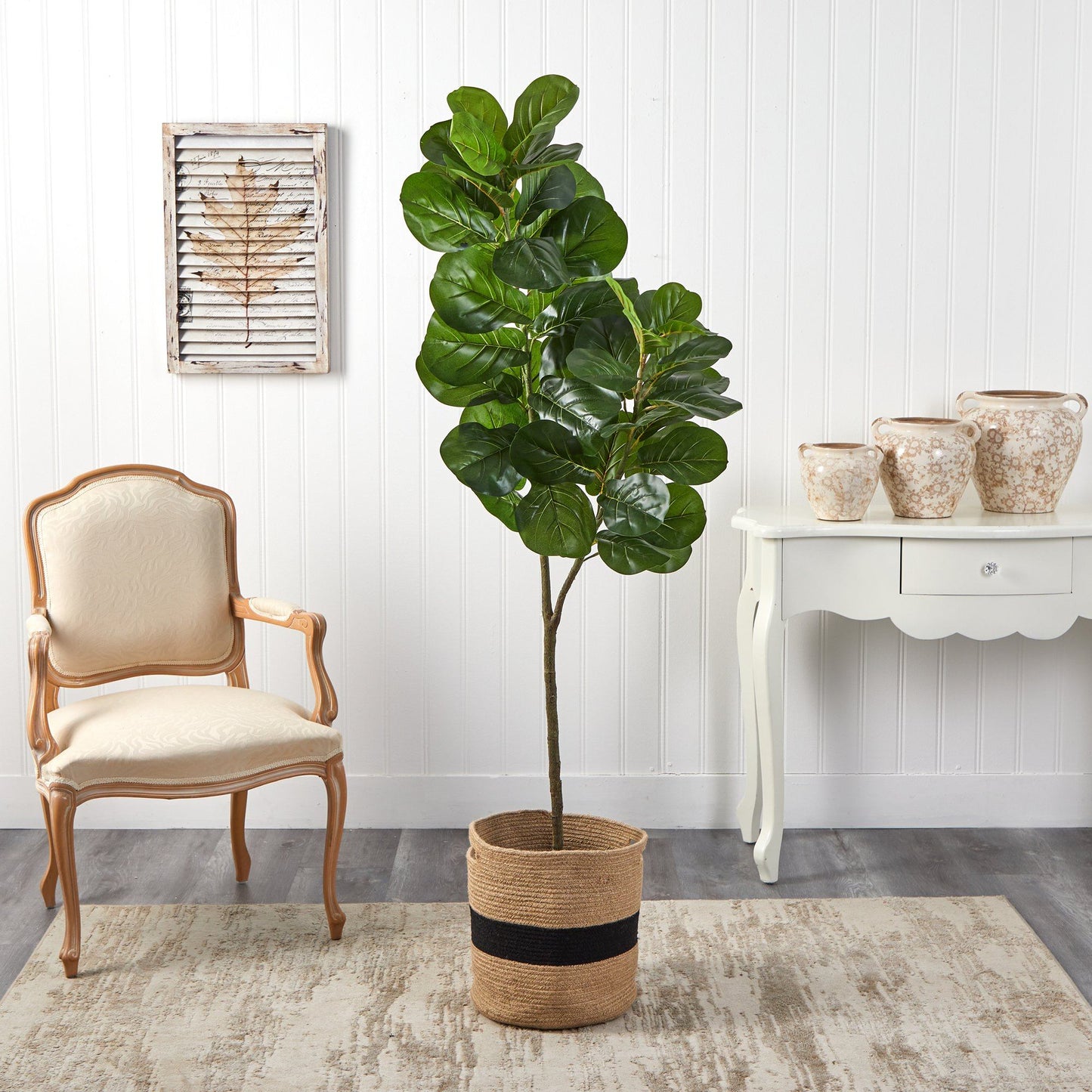 Nearly Natural 5.5 ft fiddle leaf fig artificial tree in handmade natural cotton planter on Tampa Home & Garden Store