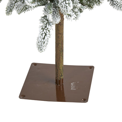 5.5 ft Flocked Washington Alpine artificial Christmas Tree snow-flocked branches, brown trunk on Tampa Home & Garden Store
