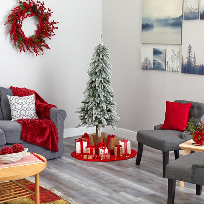 5.5 ft Flocked Washington Alpine Artificial Christmas Tree Nearly Natural in a cozy living room on Tampa Home & Garden Store