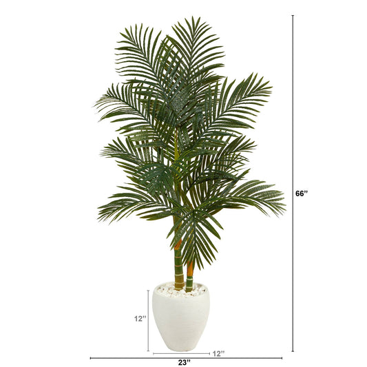 5.5 ft Golden Cane artificial palm tree in white planter Nearly Natural with green fronds on Tampa Home & Garden Store