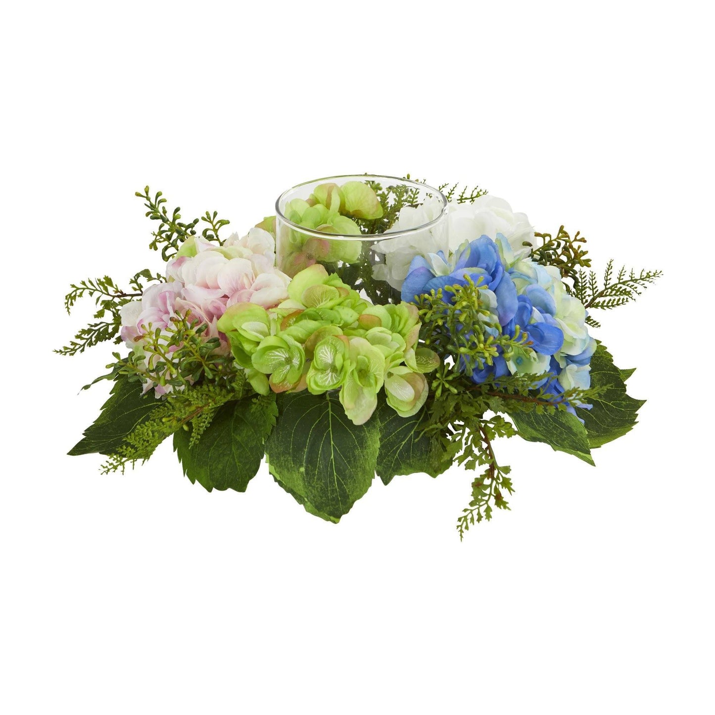 5.5in Hydrangea Artificial Candelabrum bouquet by Nearly Natural with blooms in a vase on Tampa Home & Garden Store