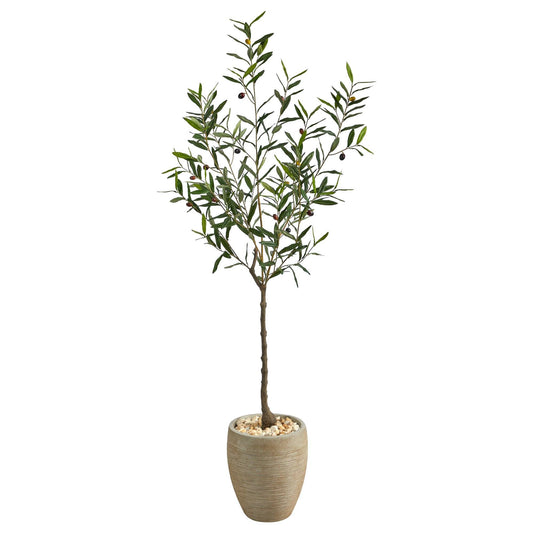5.5’ Olive Artificial Tree in Sand Colored Planter - Tampa Home & Garden Store