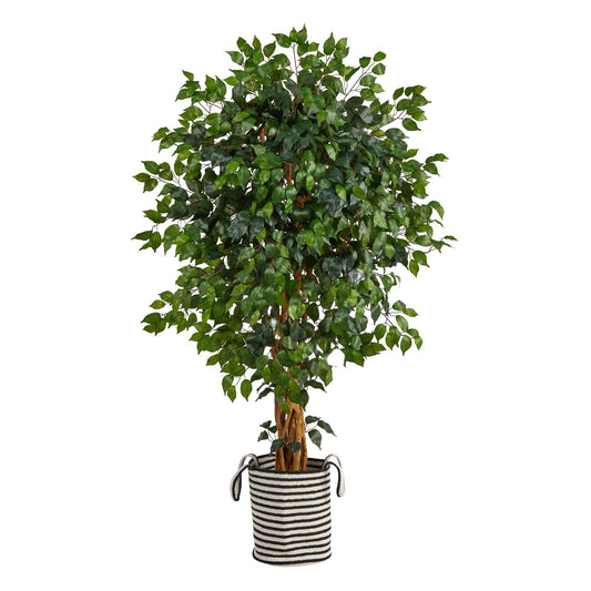 Palace Ficus artificial tree 5.5 ft tall in black and white jute and cotton planter on Tampa Home & Garden Store