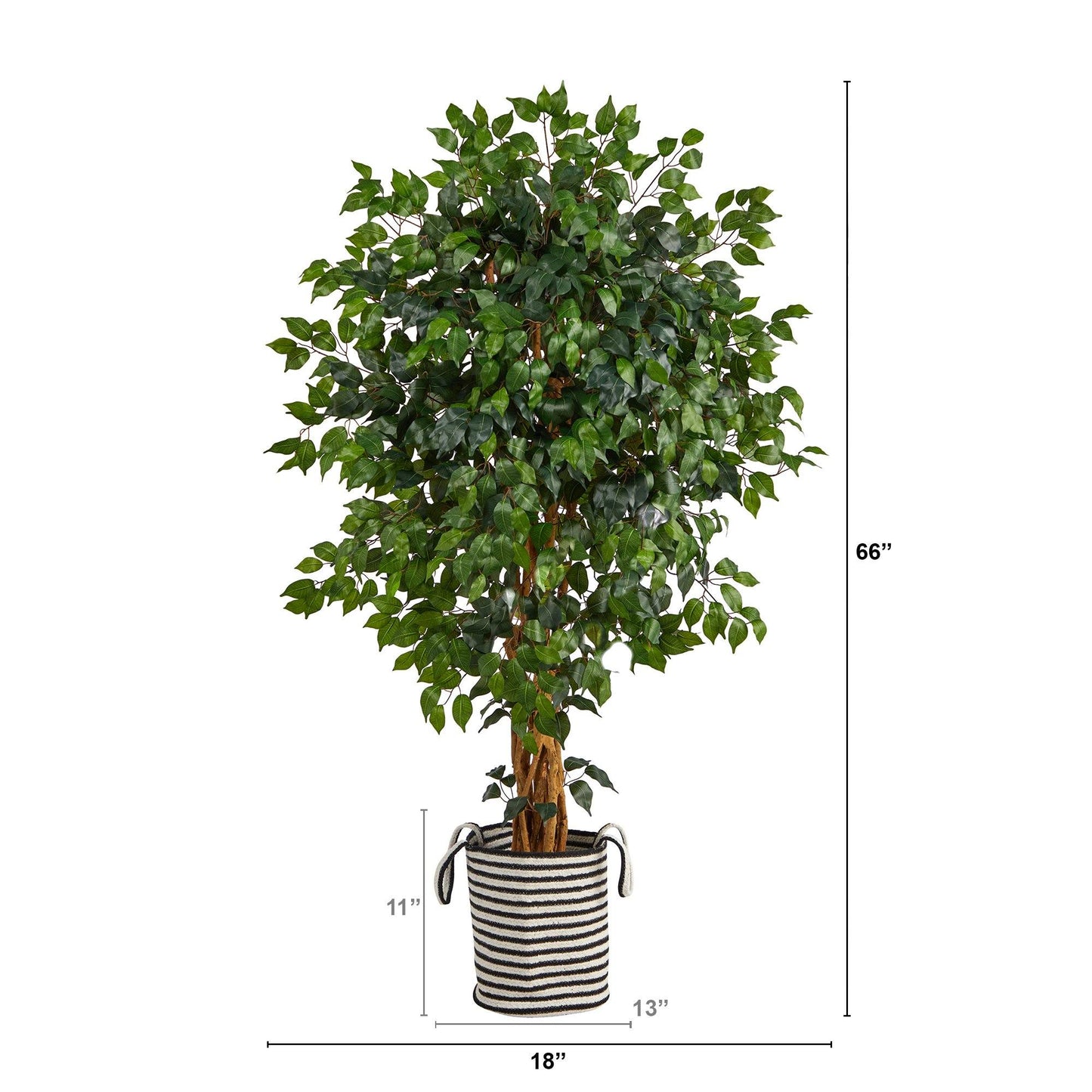 Nearly Natural Palace Ficus artificial tree, 5.5 ft, leaves in black and white jute planter on Tampa Home & Garden Store