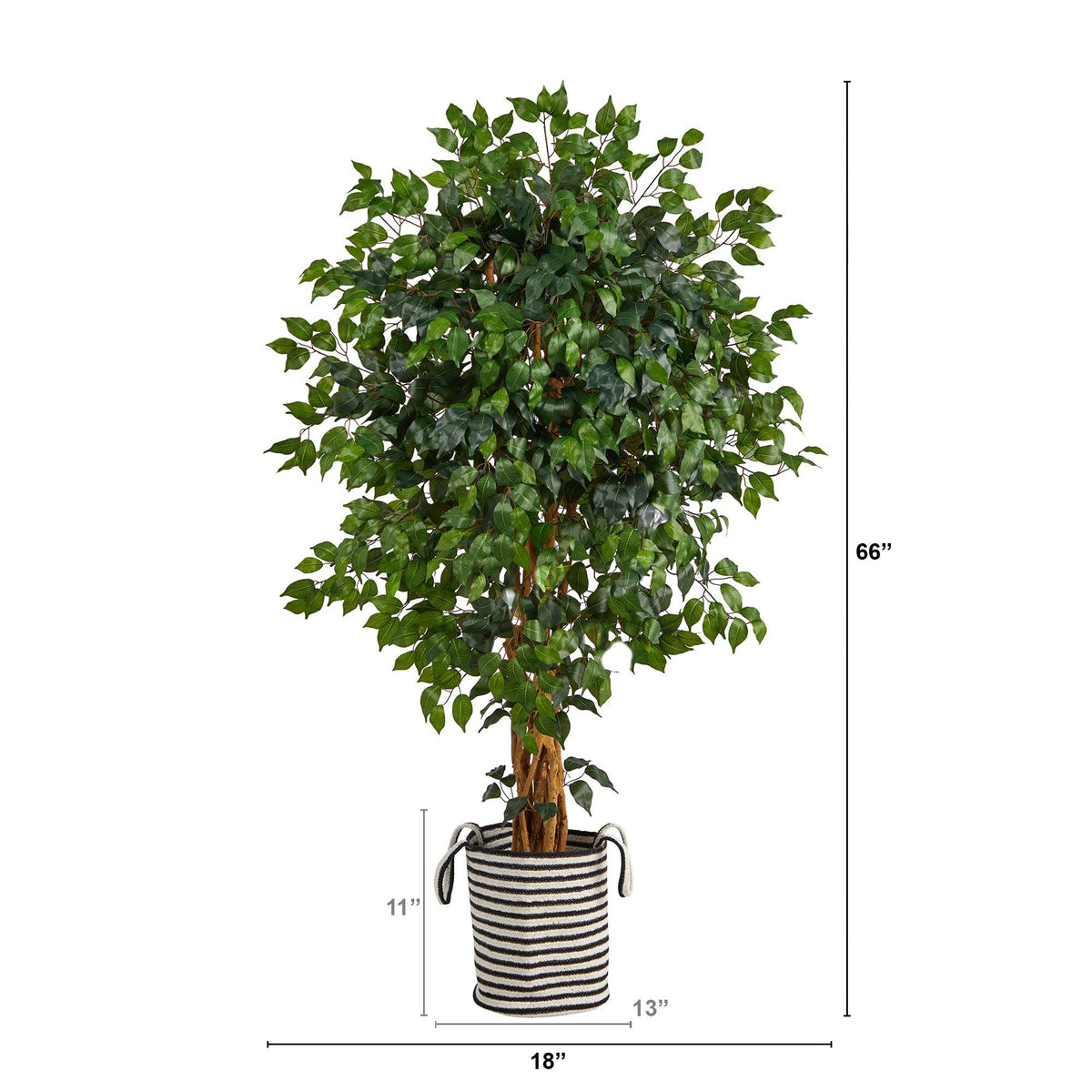 Nearly Natural Palace Ficus artificial tree, 5.5 ft, leaves in black and white jute planter on Tampa Home & Garden Store
