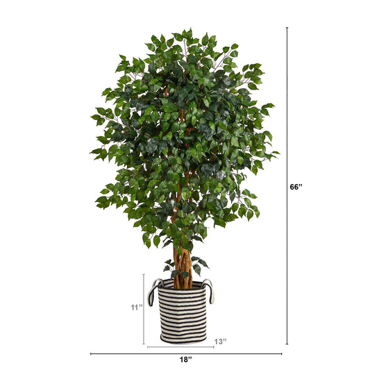 Nearly Natural Palace Ficus artificial tree, 5.5 ft, leaves in black and white jute planter on Tampa Home & Garden Store