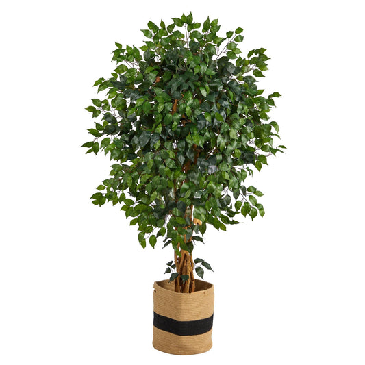 5.5’ Palace Ficus Artificial Tree in Handmade Natural Cotton Planter - Tampa Home & Garden Store