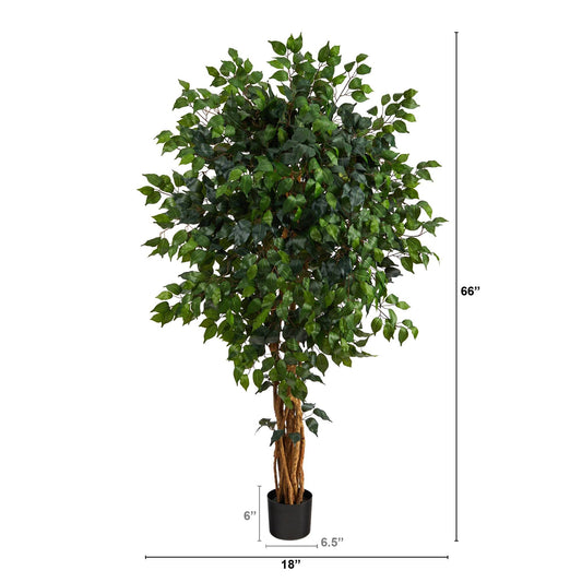 5.5' Palace Ficus artificial tree by Nearly Natural with dark green leaves in a black pot on Tampa Home & Garden Store