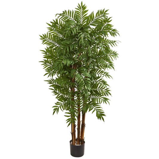 5.5' Parlour Artificial Palm Tree with green fronds on multiple trunks in a black pot Nearly Natural on Tampa Home & Garden Store