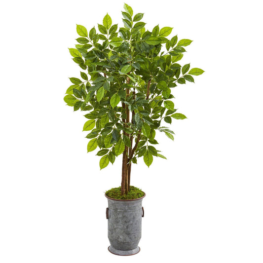 55” River Birch artificial tree by Nearly Natural in gray planter with green leaves on Tampa Home & Garden Store