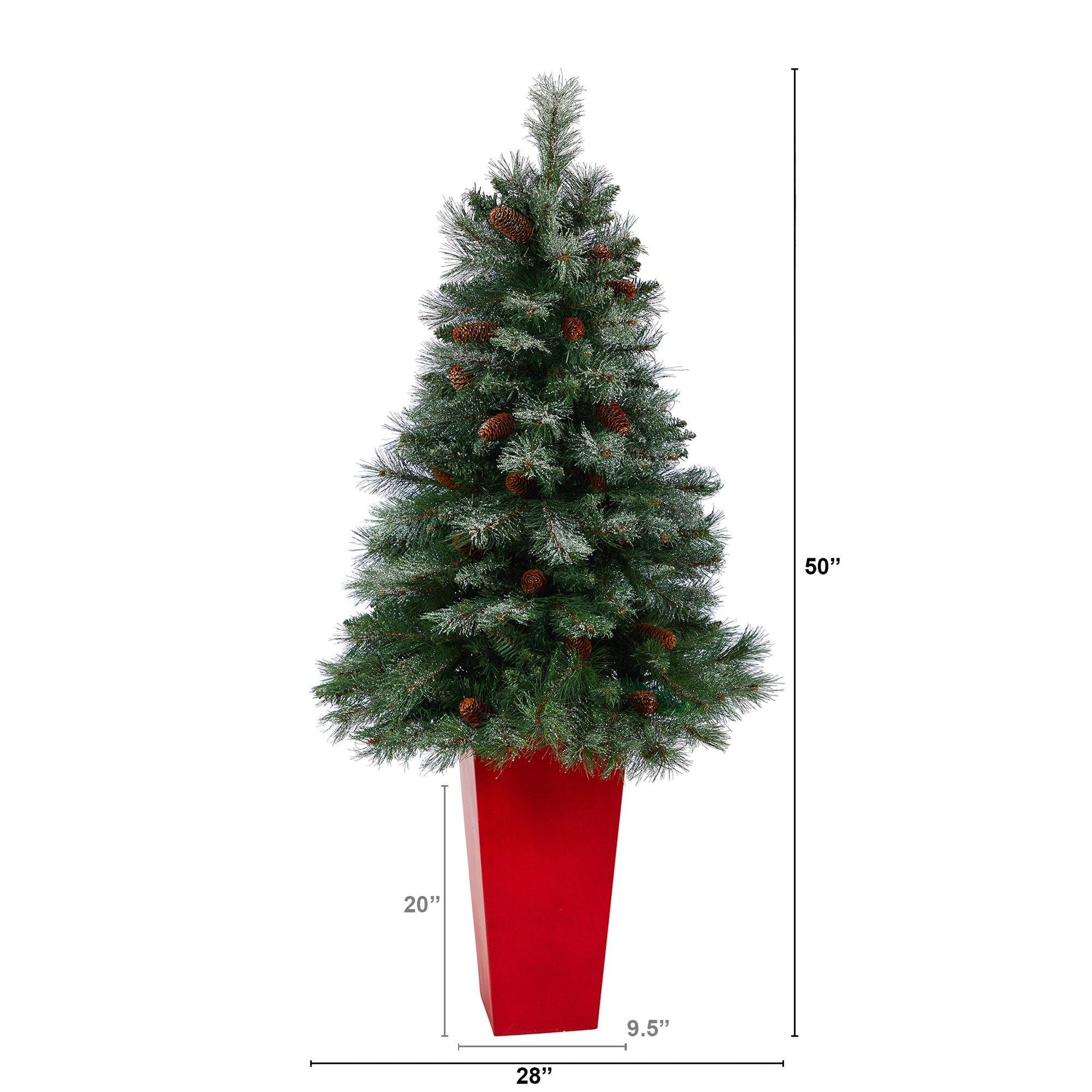Nearly Natural 55in French Alps artificial Christmas tree with pine cones in red planter on Tampa Home & Garden Store