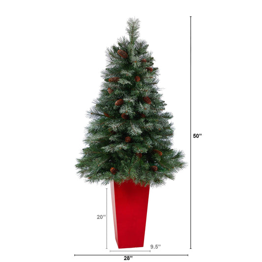 Nearly Natural 55in French Alps artificial Christmas tree with pine cones in red planter on Tampa Home & Garden Store
