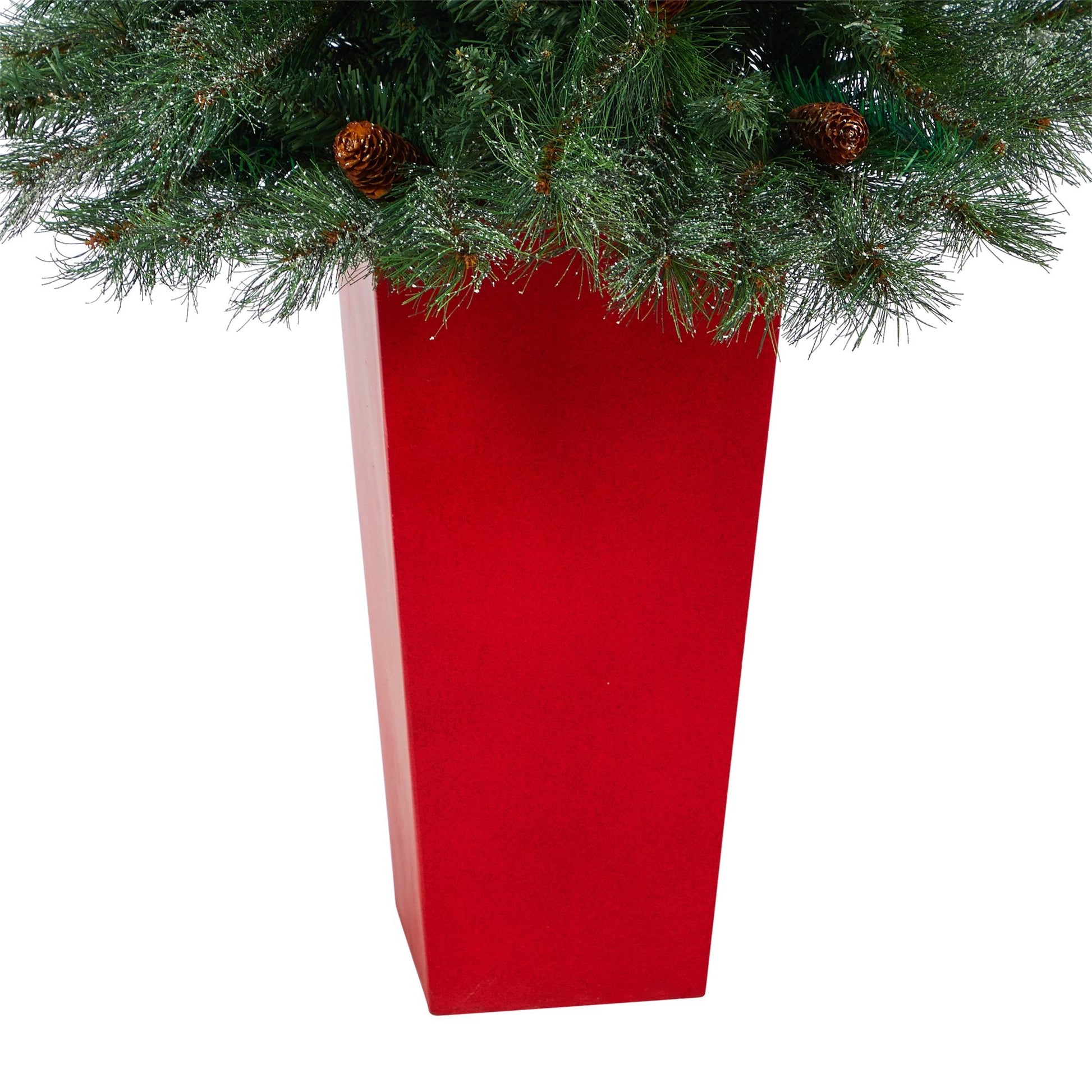 Nearly Natural 55-inch Pine artificial Christmas tree in red tower planter with cones on Tampa Home & Garden Store