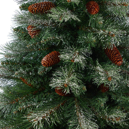 55in Snowed French Alps Mountain Pine Christmas Tree with pine cones Nearly Natural on Tampa Home & Garden Store