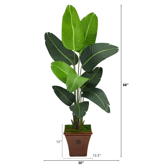 Traveler's Palm artificial tree in brown planter with moss, Nearly Natural, 5.5 ft tall on Tampa Home & Garden Store