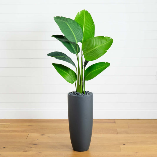 5.5’ Traveler's Palm Artificial Tree in Gray Planter - Tampa Home & Garden Store