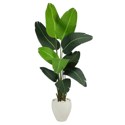 5.5’ Travelers Palm Artificial Tree in White Planter - Tampa Home & Garden Store