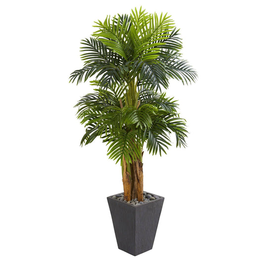 5.5’ Triple Areca Palm Artificial Tree in Slate Finish Planter - Tampa Home & Garden Store