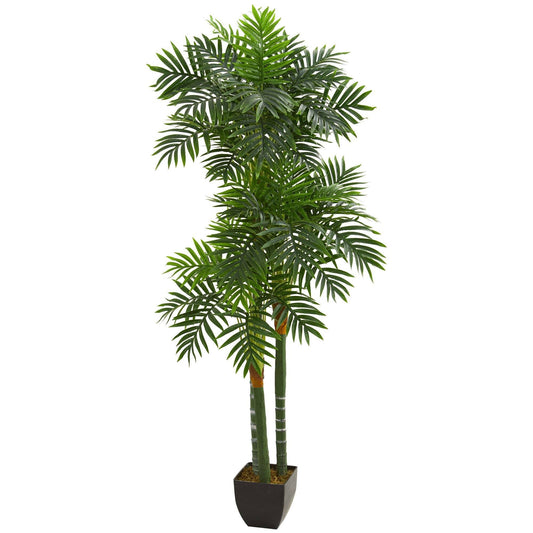 5.5’ Nearly Natural Triple Areca Palm artificial tree in black planter with lush green fronds on Tampa Home & Garden Store