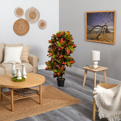 56” Croton Plant Real Touch by Nearly Natural in a black pot with leaves for decor on Tampa Home & Garden Store