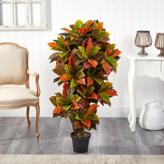 56in Croton Plant artificial plant with croton leaves in black pot by Nearly Natural on Tampa Home & Garden Store