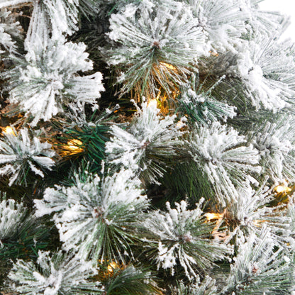 56in flocked Oregon Pine artificial Christmas tree with 100 clear lights, 215 bendable branches on Tampa Home & Garden Store