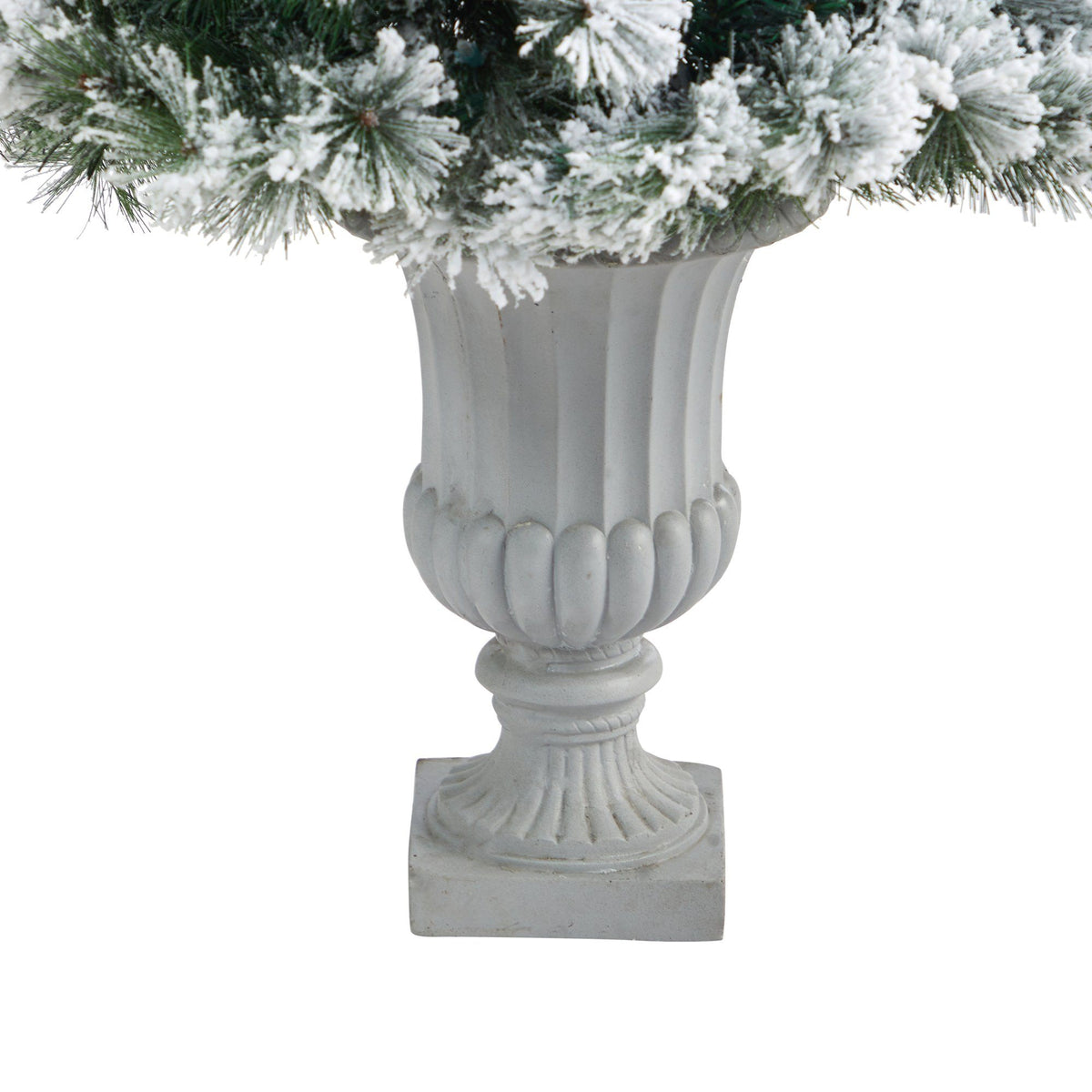 Christmas tree Nearly Natural flocked Oregon pine in decorative frosted urn on Tampa Home & Garden Store