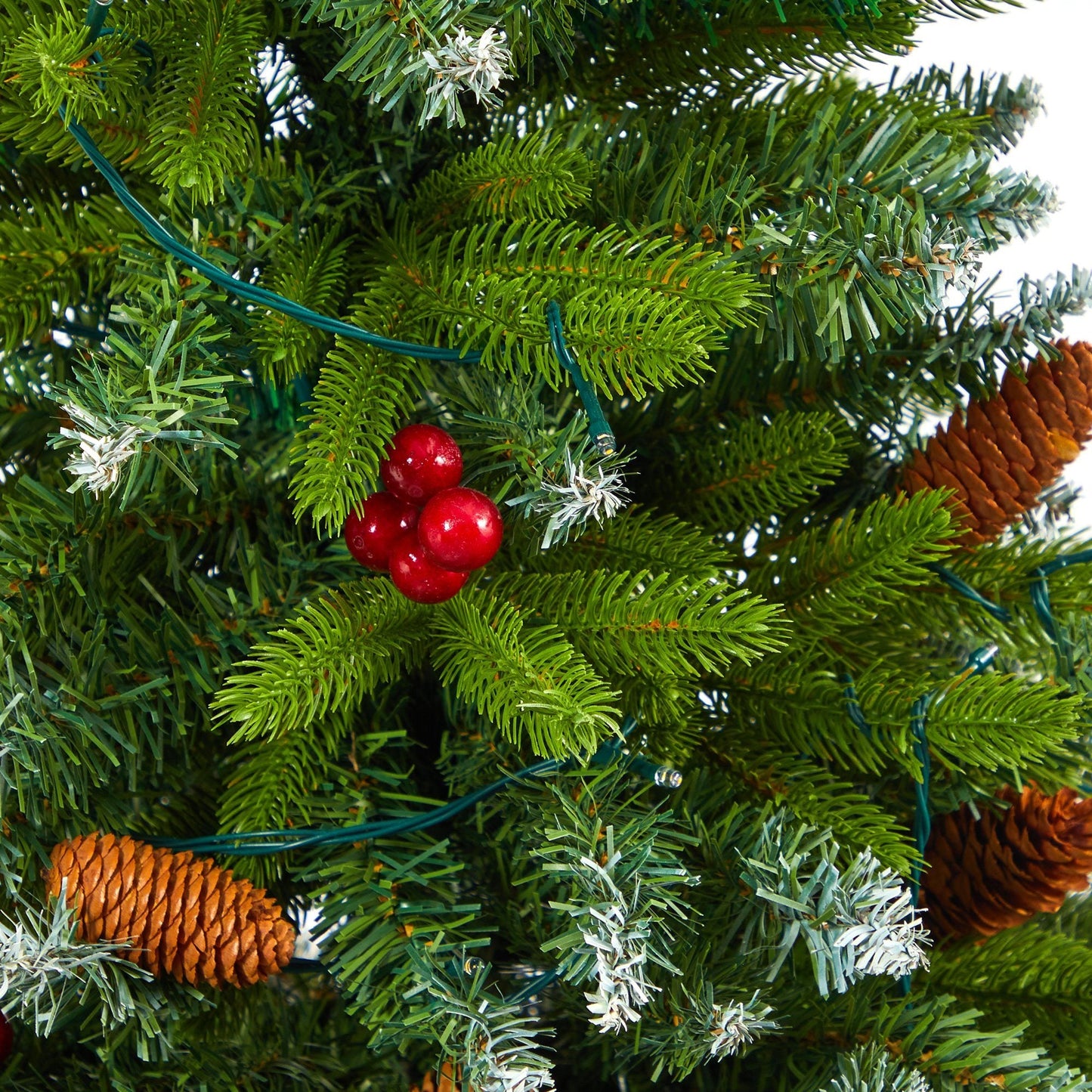 56” Snow Tipped Portland Spruce Christmas tree with frosted tips, berries, pinecones, 100 LEDs on Tampa Home & Garden Store