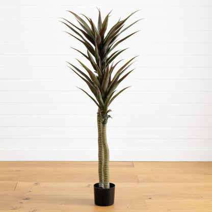 56-inch Yucca Artificial Tree by Nearly Natural with green-brown leaves in a black pot on Tampa Home & Garden Store