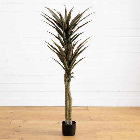 56-inch Yucca Artificial Tree by Nearly Natural with green-brown leaves in a black pot on Tampa Home & Garden Store