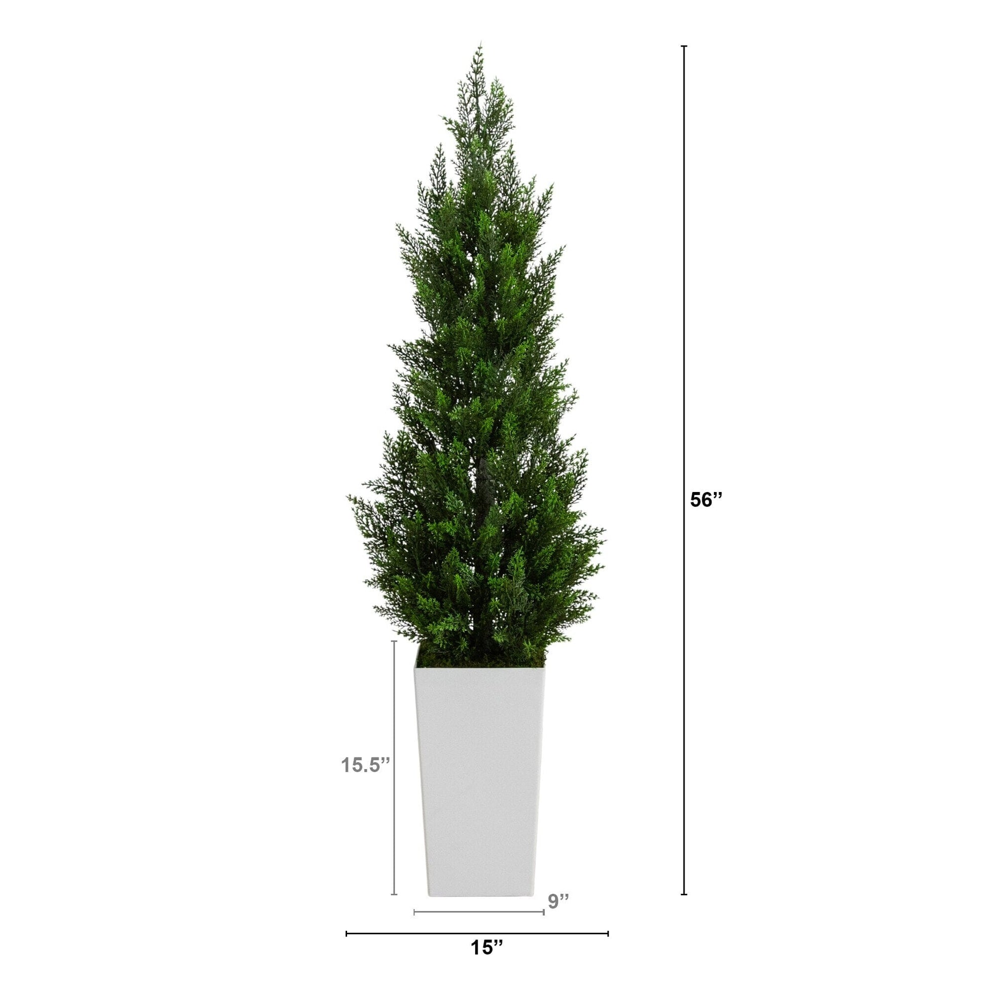 56in UV-resistant Cedar Tree in White Tower Planter by Nearly Natural indoor/outdoor on Tampa Home & Garden Store
