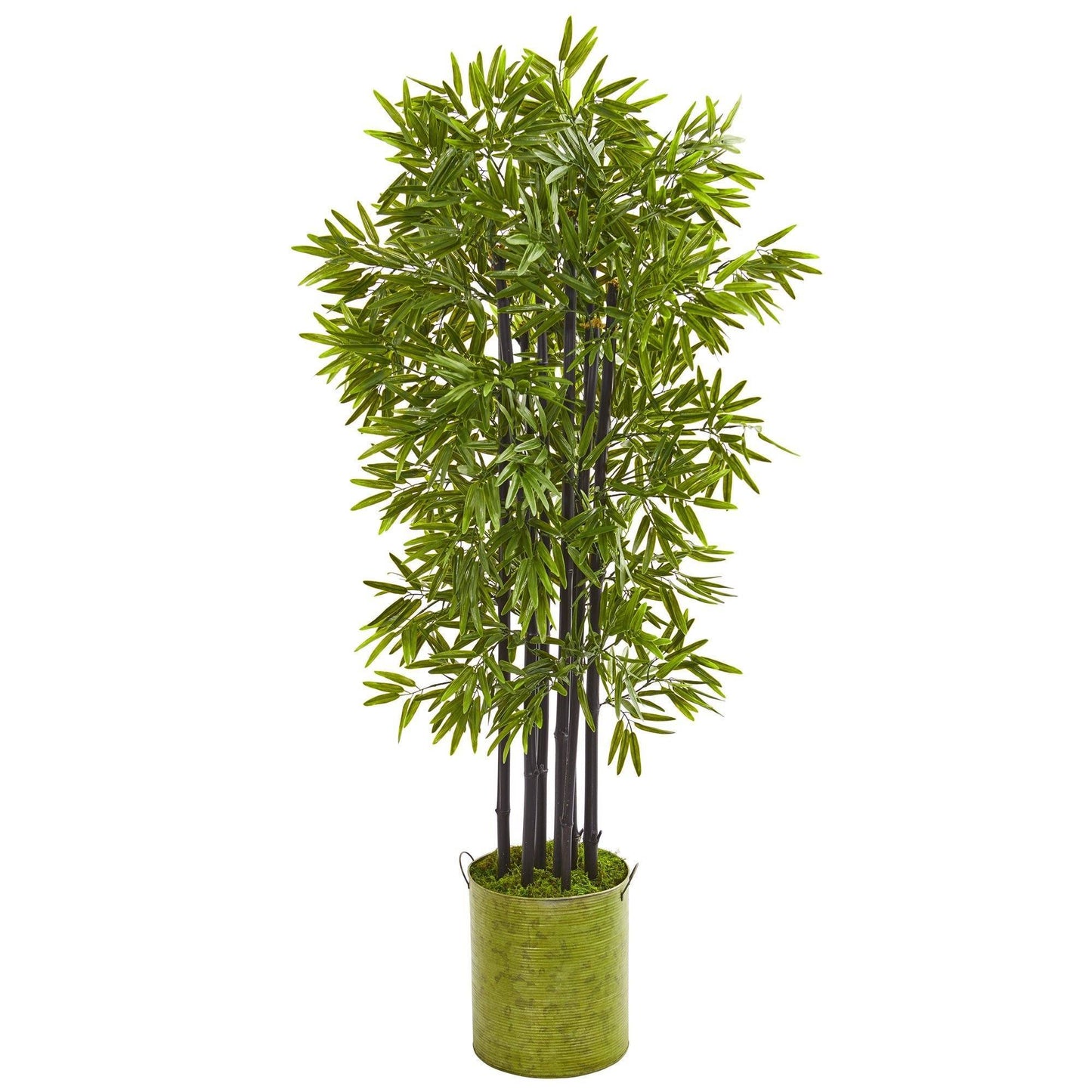 57” Nearly Natural bamboo artificial tree with black trunks in a green planter, lush green bamboo leaves on Tampa Home & Garden Store