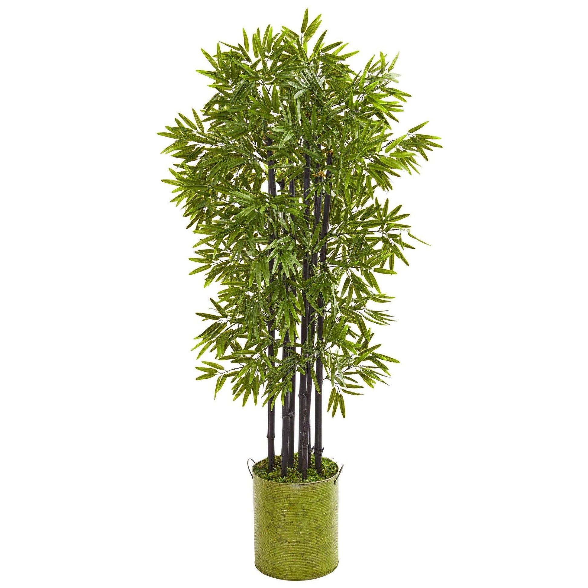 57” Nearly Natural bamboo artificial tree with black trunks in a green planter, lush green bamboo leaves on Tampa Home & Garden Store