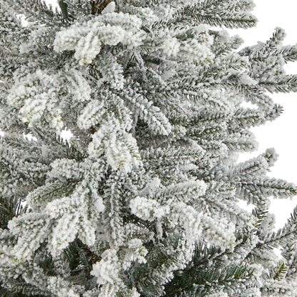 Nearly Natural Christmas tree with flocked Fraser Fir branches dusted with snow on Tampa Home & Garden Store