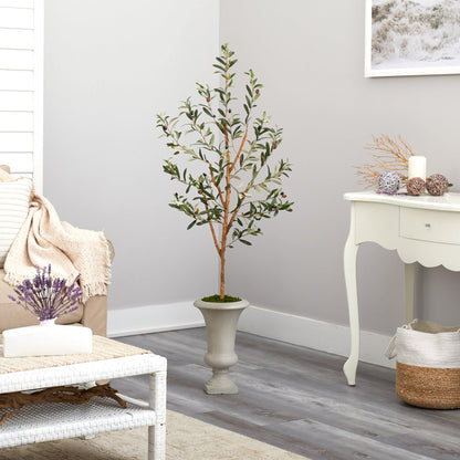 57in olive artificial tree in sand colored urn by Nearly Natural on Tampa Home & Garden Store