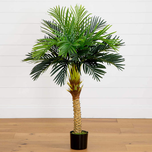 58in Robellini Palm Artificial Tree by Nearly Natural with green fronds in a black pot on Tampa Home & Garden Store