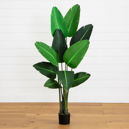 58in Traveler's Palm artificial tree by Nearly Natural with green leaves in a black pot on Tampa Home & Garden Store