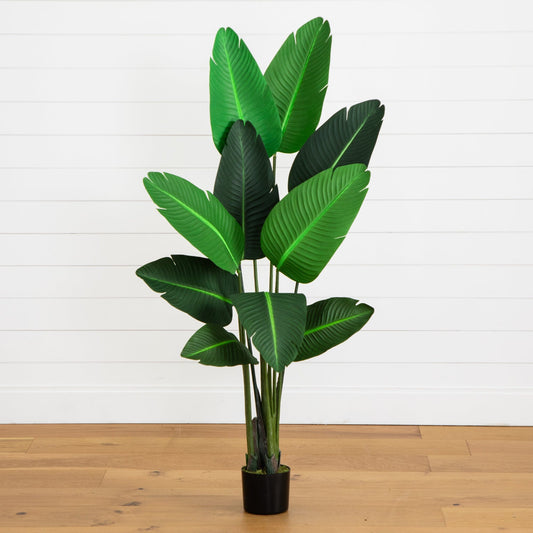 58in Traveler's Palm artificial tree by Nearly Natural with green leaves in a black pot on Tampa Home & Garden Store