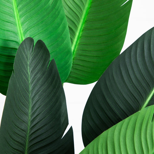 58-inch Traveler's Palm artificial tree leaves close-up in vibrant green Nearly Natural on Tampa Home & Garden Store