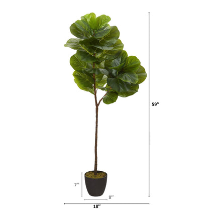 59in Fiddle Leaf Artificial Tree Real Touch with green leaves in black pot by Nearly Natural on Tampa Home & Garden Store